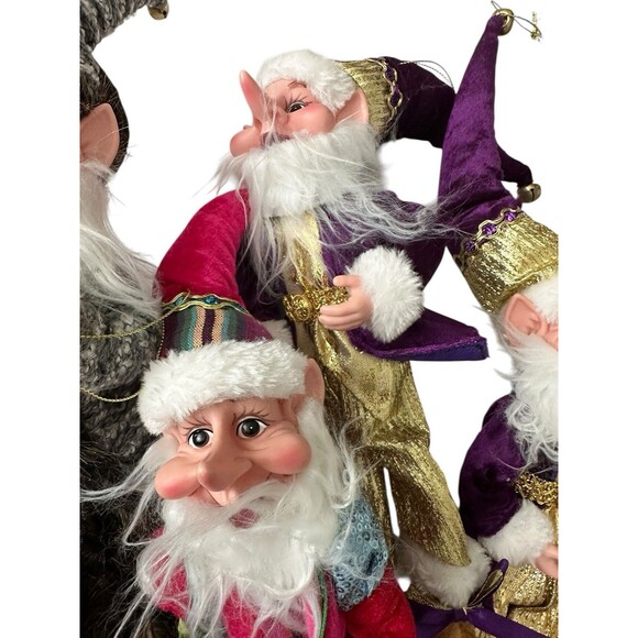 Set Of 5 Whimsical Elves Gnomes Ornaments Tall Christmas Figures Holiday Decor - Picture 3 of 6